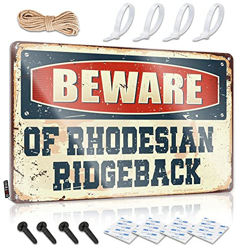 Lustiges Schlafzimmer-Dekor Beware of Rhodesian Ridgeback-Blechschild, lustige Schilder für Heimdekoration, Vintage-Kaffeeschild (Größe: 20 x 30 cm)