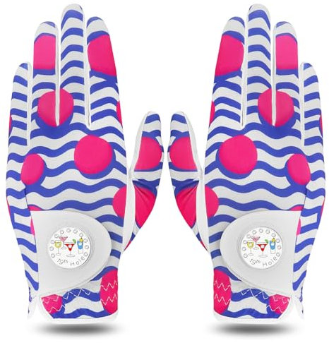 LOVMEAD Damen Golf Handschuh Golfhandschuhe Leder mit Ballmarker All Wetter Linke Rechte Hand Paar, Damen-Golfhandschuhe Rain Grip Weathersof rutschfest Sport (Rosa, L)
