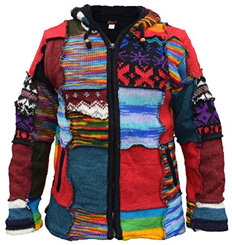 Gheri Herren Patchwork lange Kapuze Boho Elfen Fee Elf Kapuze Festival Jacke M