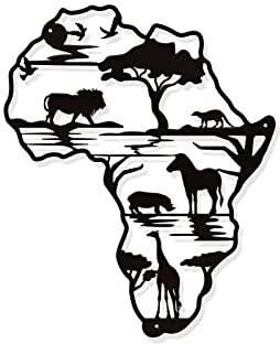 NBEADS Africa Map with Animals Metal Wall Art Decor, Black Africa Map Wall Hanging Decor Africa Animals Wall Art Cutout Sign for Home Bedroom Yoga Room Office Garden Hotel Wall Decoration, 30x24.8cm