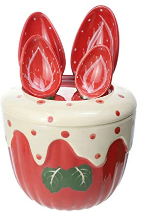 Sizikato 4 x Porzellan-Messlöffel mit Boden, niedliche Erdbeer-Form