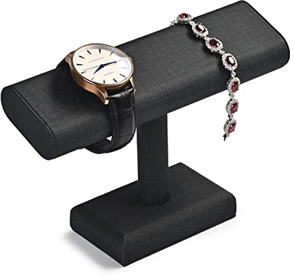 Oirlv PU Leder Uhrenständer Armbandständer Display Uhrenhalter Organizer Uhrenständer T-Bar Display Schmuckständer Armband Organizer(Schwarz)