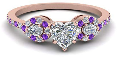 Pear Shaped diamond Side Stone Engagement Rings with White Diamond in 14K Rose Gold Plated for Women, Bridal, Wedding, Engagement, Anniversary, Birthday, Mother Day Gift RGPR-D1381-HEART-AME-Z