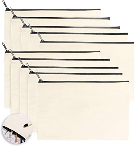 DIY Blanko Stoff Federmäppchen, 10 Stück Stoffbeutel Reißverschluss Blanko, Mäppchen zum bemalen, Federmäppchen zum Bemalen, Kleine Kosmetiktasche Stoff, Segeltuch Kosmetiktasche, 21 x 12 cm