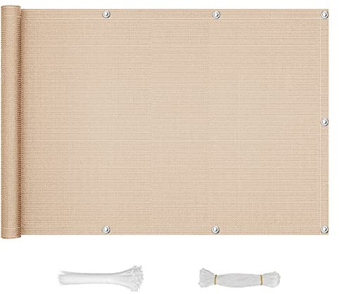 QINGLV Brise Vue pour Balcon 140x900cm Cache Vue Balcon UV RéSistant RéSistant à l'eau Écran Balcon Brise-Vue avec Corde en Nylon Et Serre-CâBle -Couleur Sable