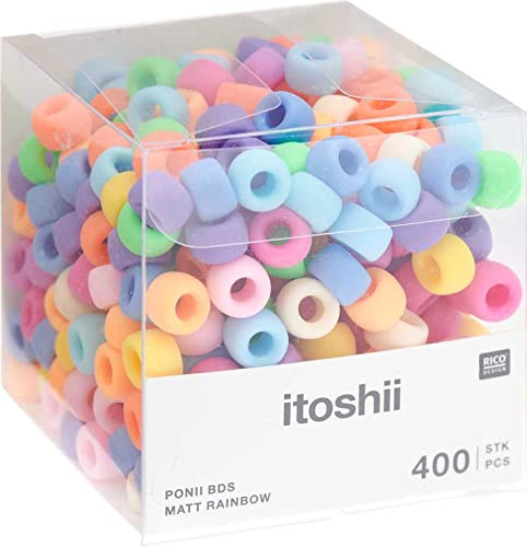 Rico Design itoshii Perlenmix Ponii Beads 400 Stk 9 mm PMMA Perlen Matt Rainbow