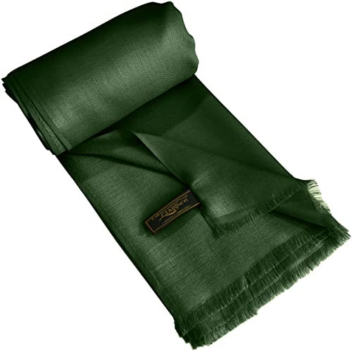 CJ Apparel Pashmina-Schal mit Fransenmuster, einfarbig, Pashmina, handgefertigt in Nepal, Smaragdrün, Einheitsgröße