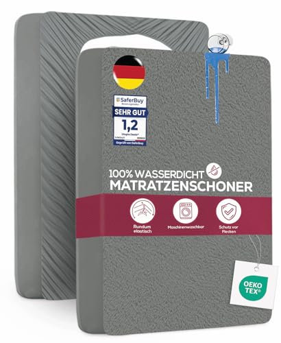 Utopia Bedding Matratzenschoner 135 x 190 x 40 cm Wasserdicht, Oeko-TEX Zertifiziert Matratzenauflage Atmungsaktive, Matratzenschutz, Rundum Elastisch Grau