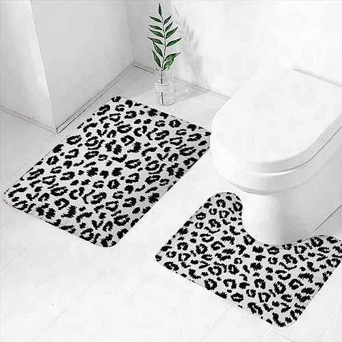 DHAEY 2-teiliges Badteppich-Set, Badematte-Set & U-förmiger Toilettenteppich, Leopard Leopard Bedruckte rutschfeste Duschvorleger.