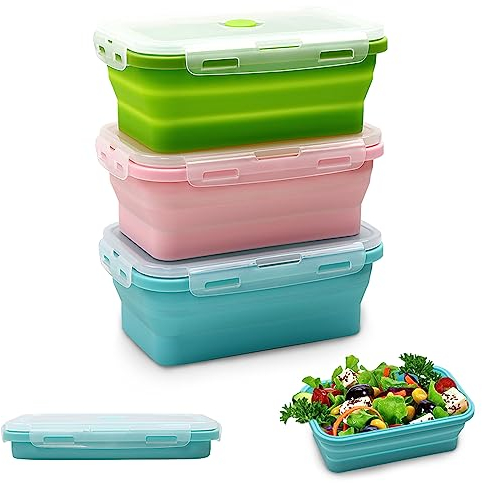 Alimat PluS Silicone Collapsible Food Storage Containers With Lids 3PCS, Collapsible Bowls with Lids, 16.9oz Collapsible Bowls for Camping and Kitchen