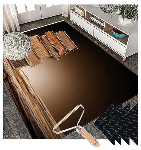 Veraltete Bücher Teppiche Wohnzimmer, 45 x 75 cm, Outdoor-Teppich, Fußmatten, Bodenmatte, Raumzubehör, Spielmatte mit 4 rutschfesten Teppichunterlage und 1 Reinigungsbürste