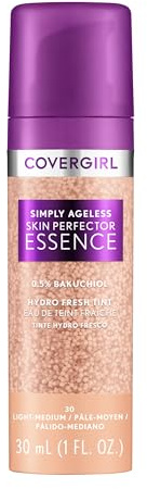 Covergirl Simply Ageless Skin Perfector Essence Foundation, 30 Light-Medium,Tinted Skincare Makeup Hybrid, Sheer Tint, Radiant Finish, Glowy Finish, Vegan Formula, 1.0oz