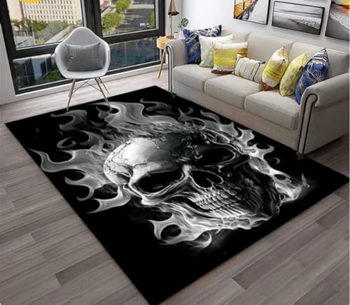 IZREEL Gothic Horror Totenkopf Teppich Für Zu Hause Wohnzimmer Schlafzimmer Spielzimmer Fußmatte Kind Spiel Anti-Rutsch Fußmatte 200X300Cm