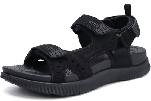 KuaiLu Men's Hiking Sandals Comfortable Orthopaedic Recovery Trekking Sandals with Arch Support Outdoor Summer Casual Beach Thick Cushion Sports Sandals Size 40-48, black, 12.5 UK