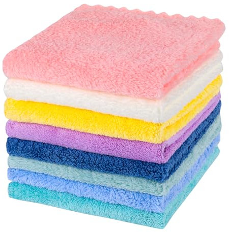 Radsocken 8 Pack Flannel Face Cloth, 12 x 12 Inch Soft Face Towels Make Up Remover Cloth Reusable Microfibre Face Cloth Facial Cleansing Cloths Baby Wash Cloth for Women Kids