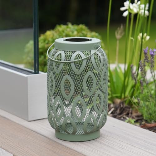 Festive Lights 26cm Matte Metal Hanging Lantern Indoor Outdoor Decoration Patio Garden Ornament Pastel Decor (Lantern, Sage Green)