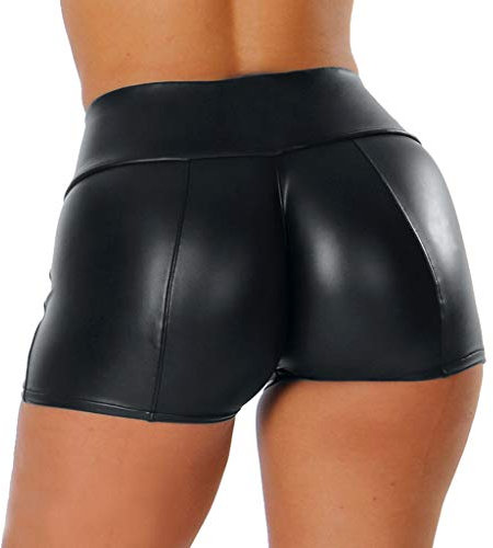 Leder Hotpants Damen High Waist - Sexy Schwarz Leder Leggings Damen High Waist Lederhose Push Up Po - Pu Kunstleder Hose Lack Shorts Party Matt Kunstlederhose Kurz Eng Scrunch