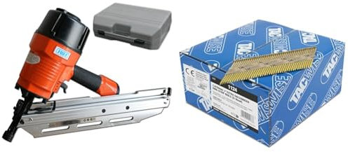 Druckluft Streifennagler Druckluftnagler Nagelgerät 34° 50mm bis 90mm Nagler & TACWISE 1124 Extra Verzinkte Rahmennägel 2,8/50 mm, D‘-Kopf, Ringschaft