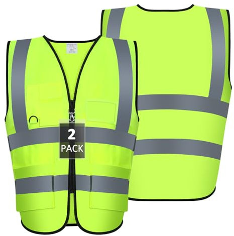 Invalidism 2 Pcs Hi Vis Vests for Women Men,High Visibility Safety Vest,Fluorescent Waistcoat with Pocket and ID Holder for Outdoor Working Running Walking
