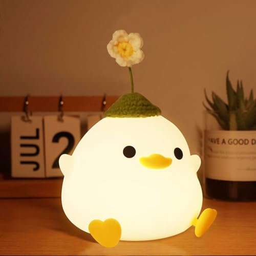 Okayera Dodo Enten Nachtlicht für Kinder, Süße Blumenenten Kinderzimmerlampe, Tragbar Wiederaufladbar über USB Timer Dimmbar, LED Nachtlicht aus Silikon Dekorationsgeschenk für das Schlafzimmer Hause