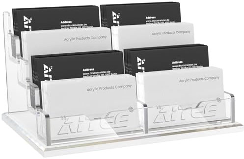 AITEE Visitenkartenhalter für Schreibtisch: 4 Etagen 8 Fächer Klarer Acryl Visitenkartenständer, Visitenkarten Aufsteller Fasst 400-480 Visitenkarten für Messestand Kaufhaus Theke Büro