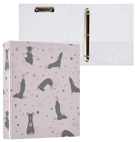 3,8 cm Ordner mit drei Ringen, Ratten, Yoga-Posen, Ordner mit Taschen, 3 Löcher, Ordner für Schule, Büro, 2 Stück