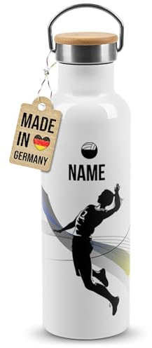 PR Print Royal Edelstahl-Trinkflasche für Sportler mit Name selbst gestalten - Volleyball - Geschenk Sportler, Personalisierte Geschenke für Frauen | Thermosflasche Weiß, 750 ml