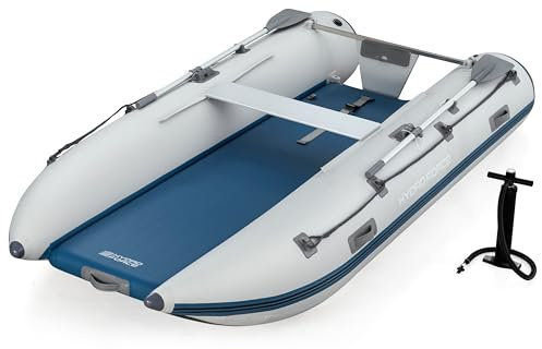 Bestway Hydro Force Sportboot Komplett-Set Beacon Elite, 335 x 160 x 47 cm, 5 Personen, bis 640 kg, TriTech-Material, Aluminium-Sitzbank, 15-PS-Motorhalterung, GS-Zertifiziert, Ruder, Pumpe, Tasche