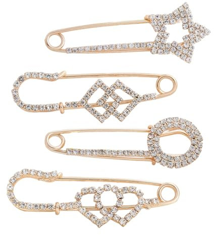 Brosche Damen, 4 Stück Sicherheitsnadel Brosche Pullover Schal Clips mit Faux Strass für Damen Mädchen Kleidung Dekoration Kostüm Zubehör Accessoires