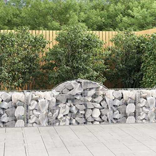 NQJIBUE Lawn & Garden Gewölbte Gabionenkörbe, 13 Stück, 200 x 50 x 60/80 cm, verzinktes Eisen, Gartenarbeit