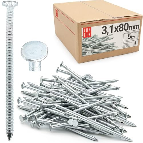 Rillennagel 3,1 x 80 mm - 5kg (ca. 995 stk.) verzinkter Drahtstifte Holzschraubennägel 80mm lang Flachkopf Nägel Holznägel für Bauarbeiten