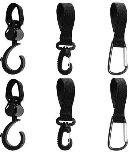 BORISCA 6 Pezzi Nero Ganci Passeggino Antiscivolo, Gancio Passeggino Universali Gancio Passeggino per Borsa Rotanti Ganci Borsa Passeggino di Leggero per Passeggino Amaca Borsa Passeggino