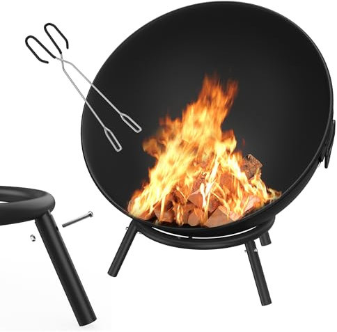 NAIZY Feuerschale Ø60cm Runde Feuerstelle mit wasserfeste Schutzhülle Multifunctional Metall Fire Pit Für Innen-Außen BBQ Heizung Holzbefeuerung