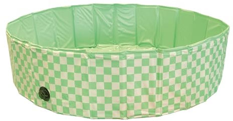 Rosewood Cooling Paddling Pool for Dogs - Green and White Checkered Design, Wipe Clean, Easy Drain Valve, Durable PVC and Sturdy MDF Outer Panels, Paddling Pool or Ball Pit for Dogs, 120 x 30cm