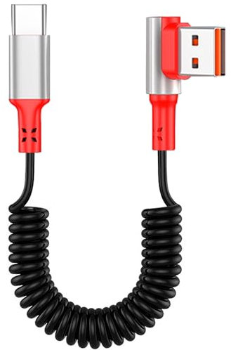 MISYNLON 90Degree USB to Type C Coiled Cable, Upgrade USB Blind Plug,Right Angled Spring USB C 5A Fast Charging Cable Support Charge and Sync for Phone 15/16,S23/S22/S21,Carplay