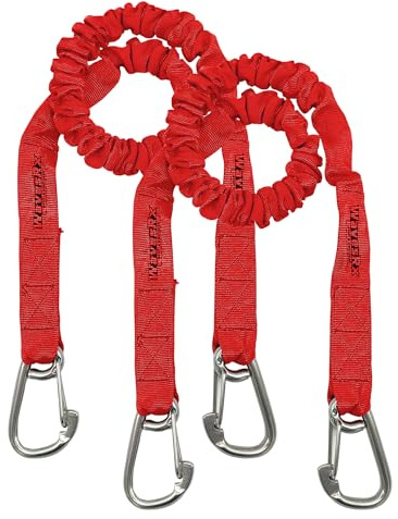 DockingPal - Premium Flat Bungee Dock Lines for Boat (Nautical Red) | Elastic Boat Dock Rope with Stainless Steel Carabiners | Stretches from 3' to 5' | Absorbs Shocks Prevent Damage to Jet Ski & PWC