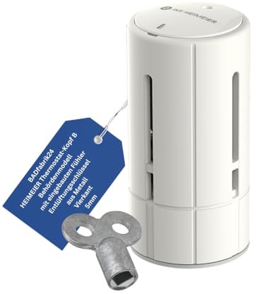 BADfabrik24 Thermostat-Kopf B Behördenmodell mit eingebautem Fühler + Entlüftungsschlüssel aus Metall 5 mm Vierkant – Heizkörper Thermostat Set