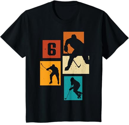 Kinder 6. Geburtstag Eishockey 6. Jahre Jungs Spieler Retro T-Shirt