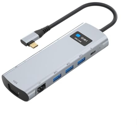 Plyisty 12 in 1 Typ -C -Adapter, USB C -Hub mit 4K, VGA, HD, 3,5 Mm, RJ45, SD/TF, USB3.0x3