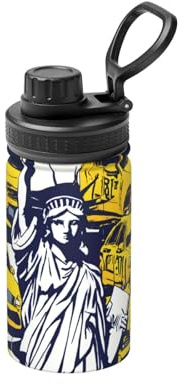 Bouteille d'eau isotherme en métal avec impression New York City - 355 ml - Bouteille de sport spatiale pour garder au froid et au chaud