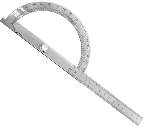 SHSHbuy Rapporteur D'angle,Règle D'angle Rapporteur,0-180°Acier Inoxydable Protractor,Goniomètre de Précision avec Vis de Blocage pour École Menuiserie Bricolage Dessin Travail Bois