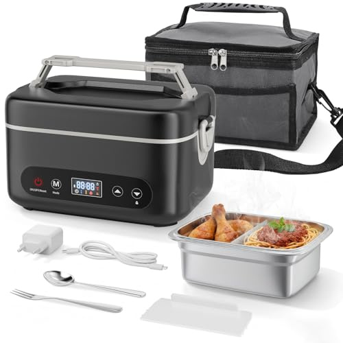 TLPEMN Gamelle Chauffante, 1.2L Electrique Lunch Box Chauffante Rechargeable, Boite Chauffante Repas Portable à Chauffage Rapide,Acier Inoxydable, Boite Chauffante Repas pour Voyage et Bureau