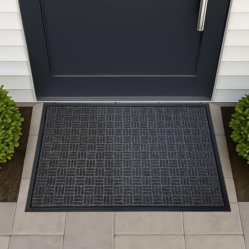 Ultralux Indoor Outdoor Rubber Scraper Door Mat Non-Slip 80x120cm Dark Grey | Large Premium Heavy-Duty Absorbent Front Door Rug, Waterproof Backing Dirt Trapper Mat for High-Traffic Areas Barrier Doormat