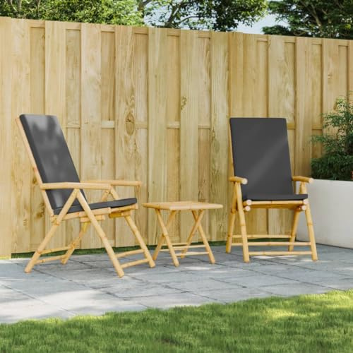 Ziaphsol Gartenstühle Klappbar Verstellbar 2 STK. mit Kissen, Bambus Massivholz, für Balkon Terrasse Garten, Bequeme Relaxsessel mit 5-Positionen-Lehne, Dunkelgrau Kissenbezug