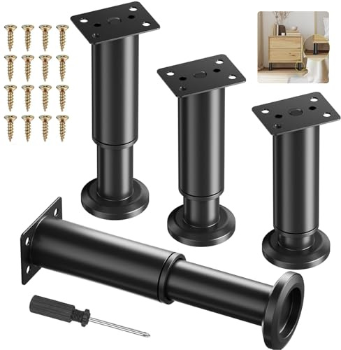 4 Stück Möbelfüße Verstellbar,Möbelfuß Höhenverstellbar 18cm -32cm,Sockelfüße Tischfüße, Metall Schwarz Möbelbeine für Schrank Fernsehschrank Sofa Nachttisch Lehrstuhl Badezimmerschrank (18cm-32cm)