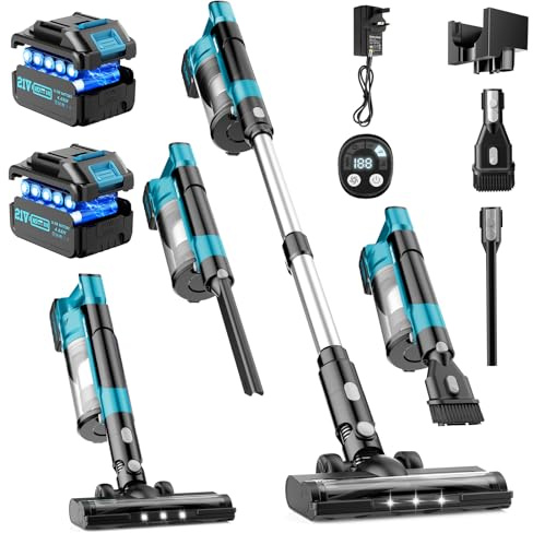 700W/60KPA Aspirateur Balai sans Fil 70min, 2.0 L Aspirateur sans Fil Puissant avec Support Mural, Filtre HEPA, 8000mAh Batterie Amovible, Brosse Anti-Enmêlement Améliorée, pour Sols Durs/Animaux
