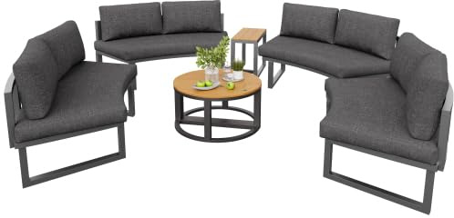 kozamas Gartenmöbel Set für 7 Personen, Modulares Ecksofa mit 2 Sesseln & Beistelltisch, Eisen Sitzgruppe wetterfest mit Sitzkissen für Terrasse, Balkon & Garten