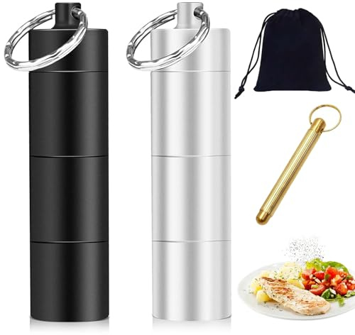 pclapora 2 Pcs Mini Salero Contenedor para Especias Hermético en Aluminio | Mini Salero para Viajes Portátil para Viaje Camping, Práctico para Cocina Casa y Barbacoa Exteriores