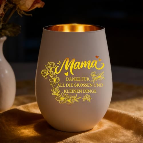 Muttertagsgeschenke für Mama, Geschenke für Mama, Weißer Kerzenhalter Windlicht und Blumenmuster, Geburtstagsgeschenk für Mama, Geschenk Tischdekoration für Frauen Mütter Mama