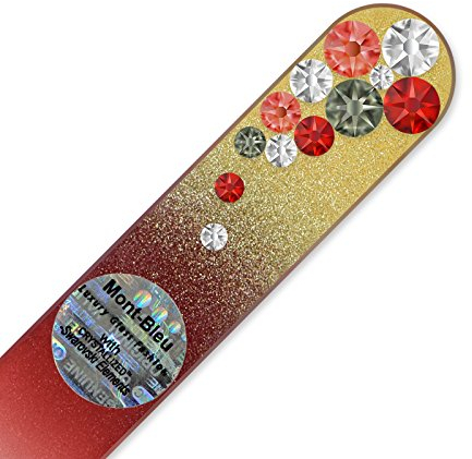 Mont Bleu lima per unghie in vetro decorato a mano con cristalli Swarovski®, piccole dimensioni, vero cristallo di Boemia temperato, Garanzia a vita | Fatto a mano in Repubblica Ceca